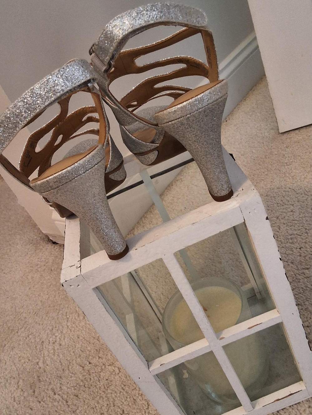 Naturalizer, 8Medium, Woman's Silver Glitter Strappy High Heel Sandals - Picture 7 of 8